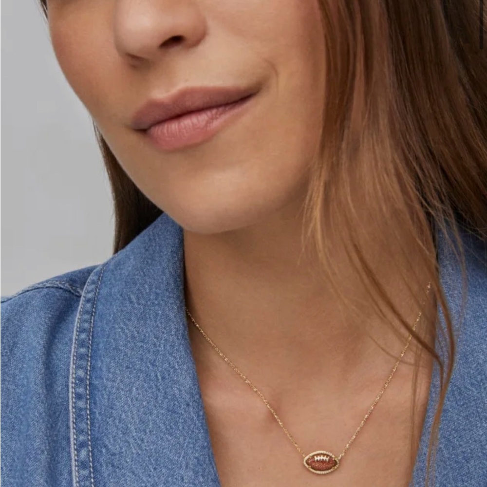 Kendra Scott 14k Plated Gold and Orange Sandstone Football Pendant Necklace - Picture 12 of 13
